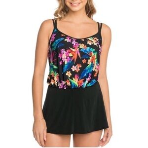 ST JOHN’S BAY Women’s Black Multi Floral Swim Dress Modest Pool Cruise Size 14